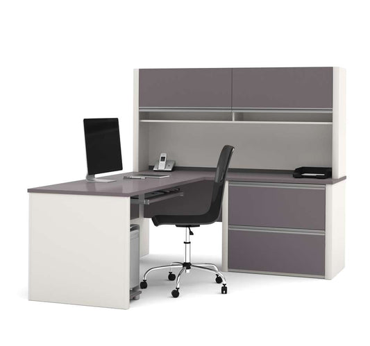 Bestar - Connexion 72W L-Shaped Desk with Lateral File Cabinet and Hutch in Slate & Sandstone - 93867-59 veiw 1