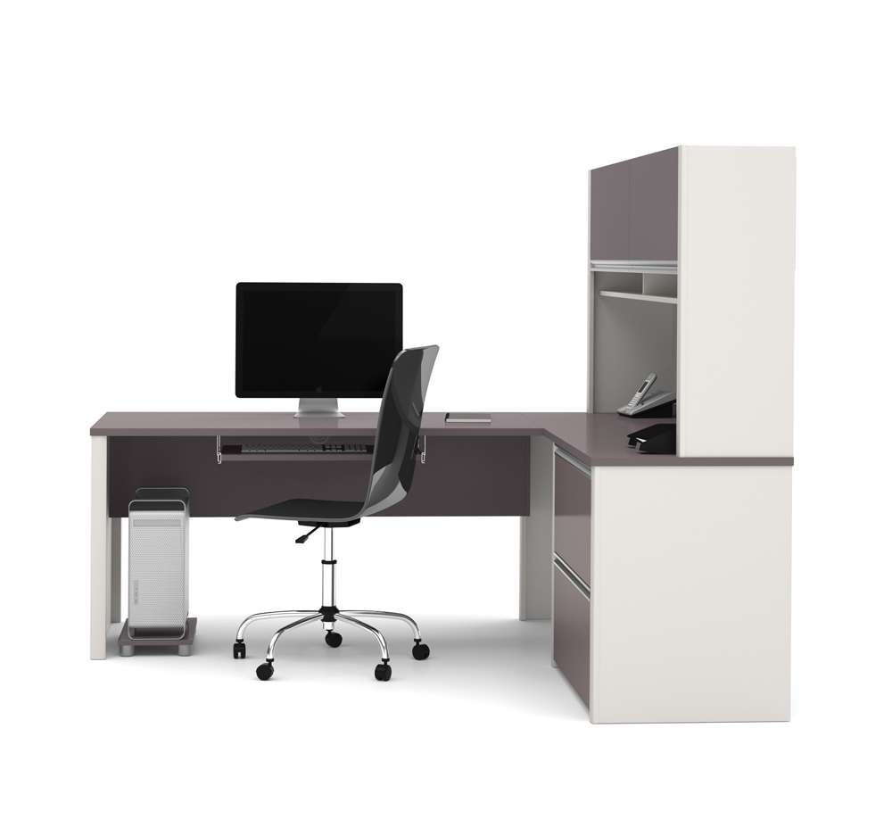 Bestar - Connexion 72W L-Shaped Desk with Lateral File Cabinet and Hutch in Slate & Sandstone - 93867-59 veiw 3