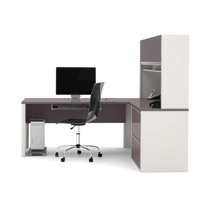 Bestar - Connexion 72W L-Shaped Desk with Lateral File Cabinet and Hutch in Slate & Sandstone - 93867-59 veiw 3