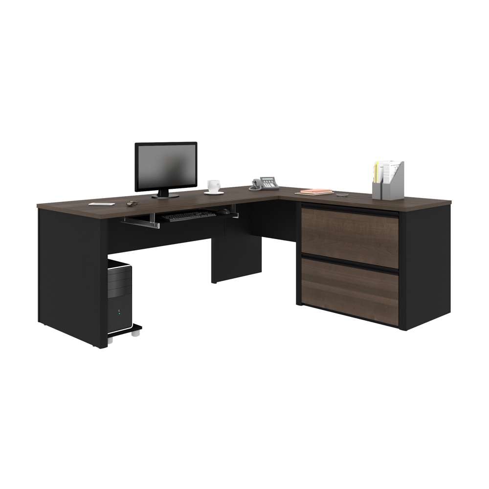 Bestar - Connexion 72W L-Shaped Desk with Lateral File Cabinet in Antigua & Black - 93862-000052 veiw 1