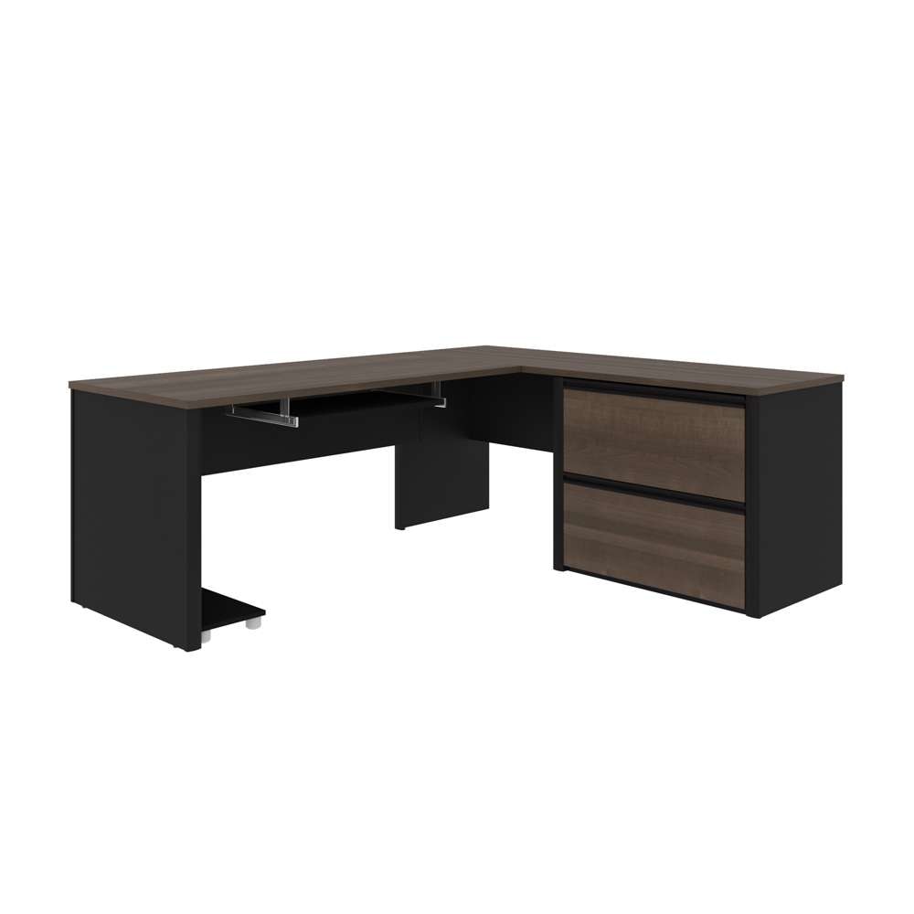 Bestar - Connexion 72W L-Shaped Desk with Lateral File Cabinet in Antigua & Black - 93862-000052 veiw 2