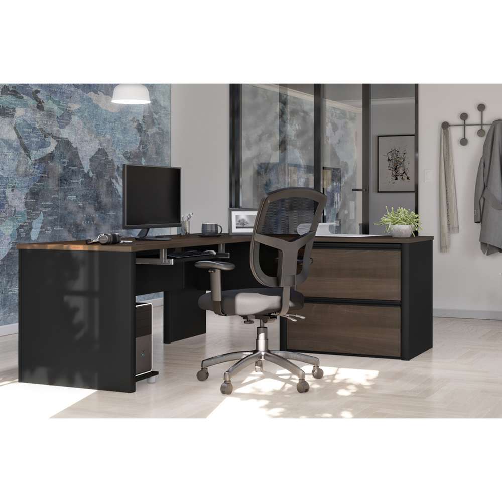 Bestar - Connexion 72W L-Shaped Desk with Lateral File Cabinet in Antigua & Black - 93862-000052 veiw 3