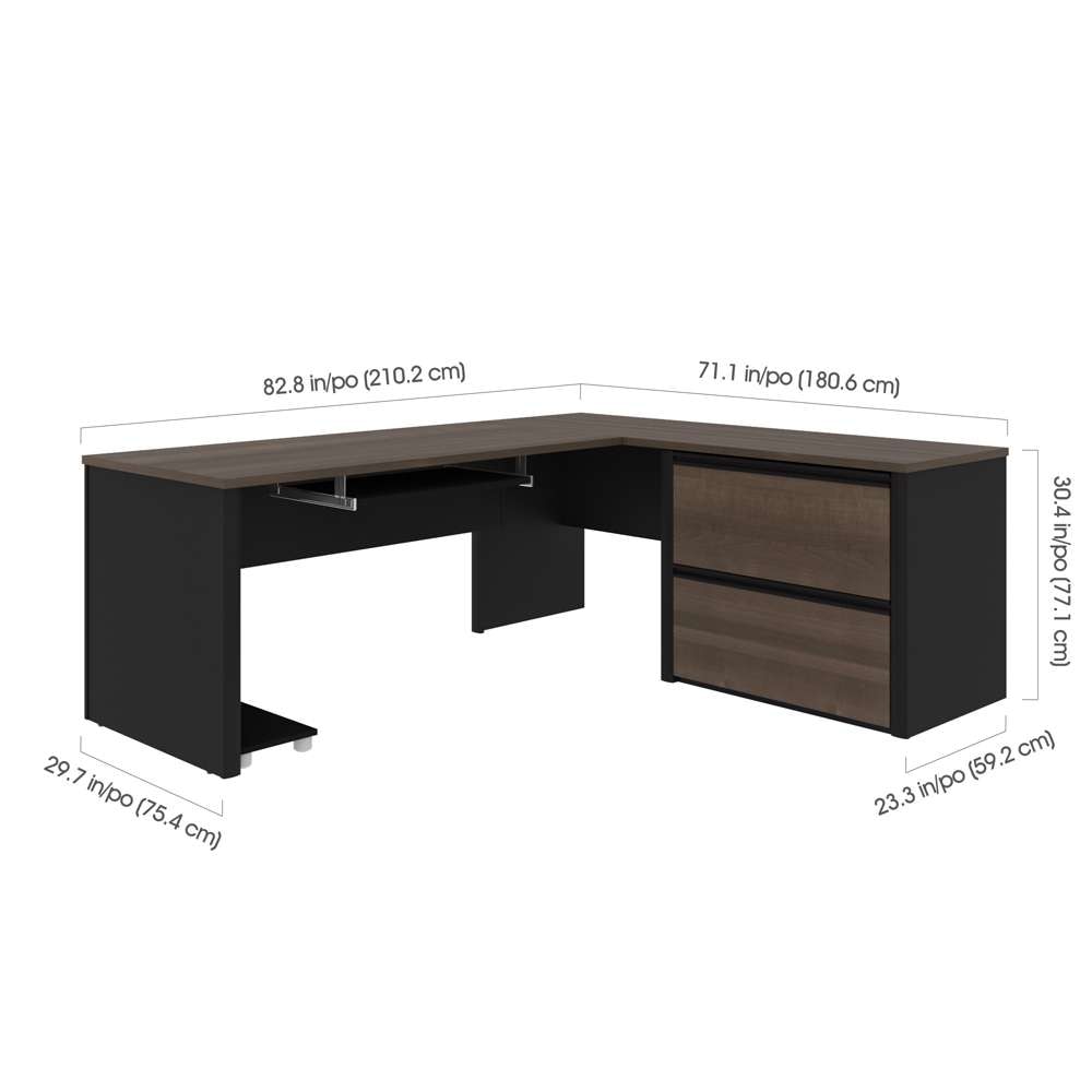 Bestar - Connexion 72W L-Shaped Desk with Lateral File Cabinet in Antigua & Black - 93862-000052 veiw 8