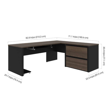 Bestar - Connexion 72W L-Shaped Desk with Lateral File Cabinet in Antigua & Black - 93862-000052 veiw 8