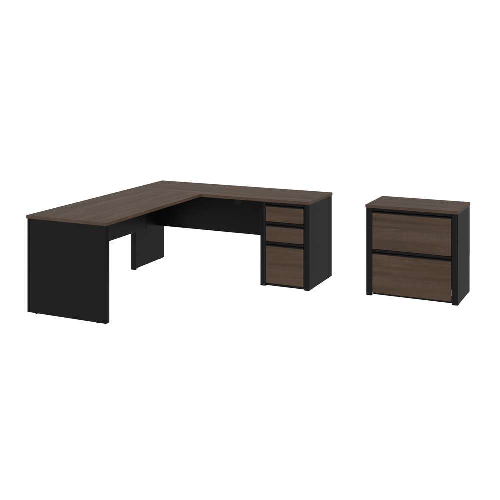 Bestar - Connexion 72W L-Shaped Desk with Lateral File Cabinet in Antigua & Black - 93883-000052 veiw 1