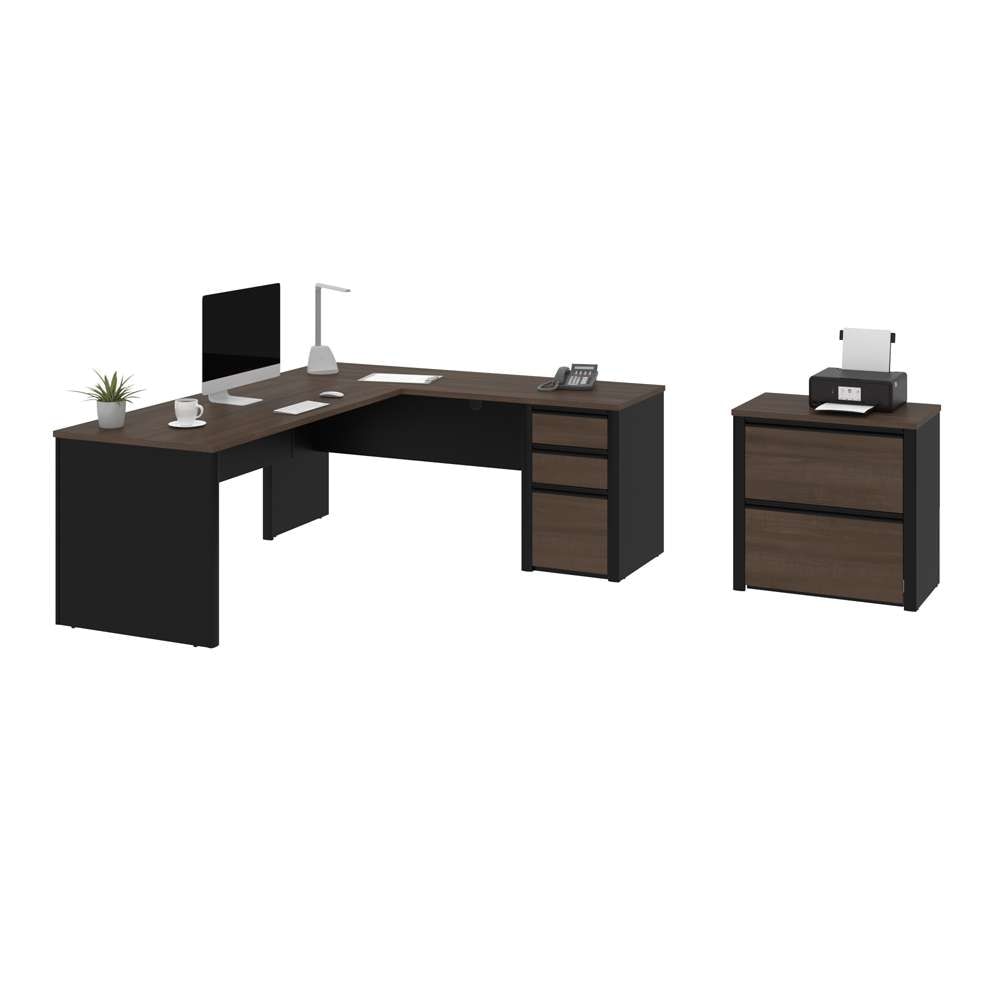Bestar - Connexion 72W L-Shaped Desk with Lateral File Cabinet in Antigua & Black - 93883-000052 veiw 2