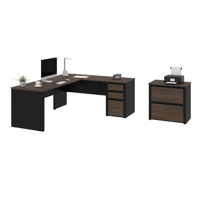 Bestar - Connexion 72W L-Shaped Desk with Lateral File Cabinet in Antigua & Black - 93883-000052 veiw 2