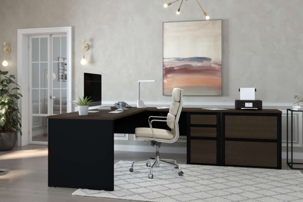 Bestar - Connexion 72W L-Shaped Desk with Lateral File Cabinet in Antigua & Black - 93883-000052 veiw 3