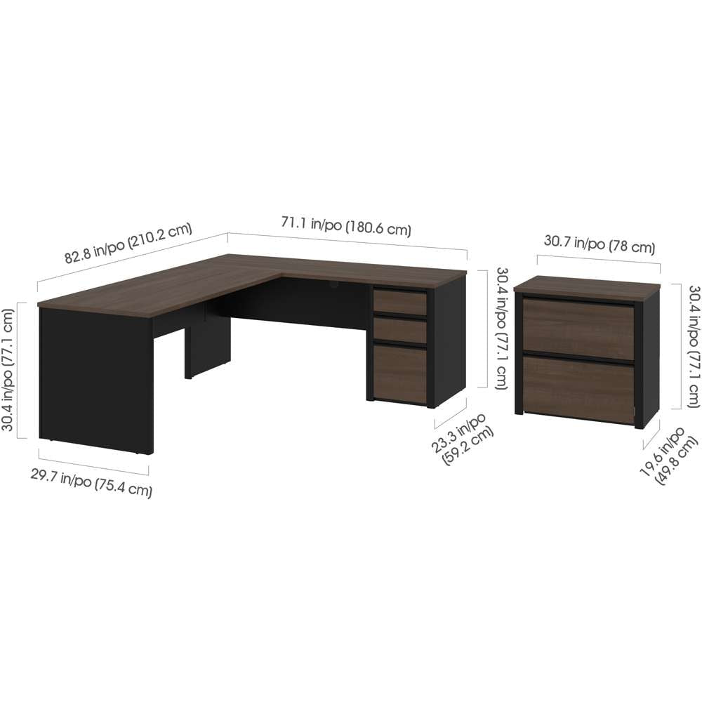 Bestar - Connexion 72W L-Shaped Desk with Lateral File Cabinet in Antigua & Black - 93883-000052 veiw 4