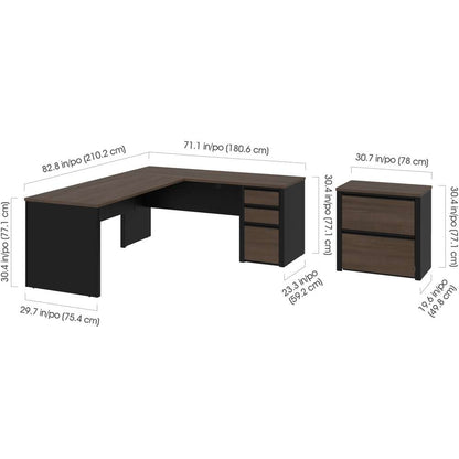 Bestar - Connexion 72W L-Shaped Desk with Lateral File Cabinet in Antigua & Black - 93883-000052 veiw 4