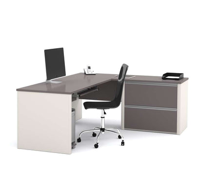 Bestar - Connexion 72W L-Shaped Desk with Lateral File Cabinet in Slate & Sandstone - 93862-59 veiw 1
