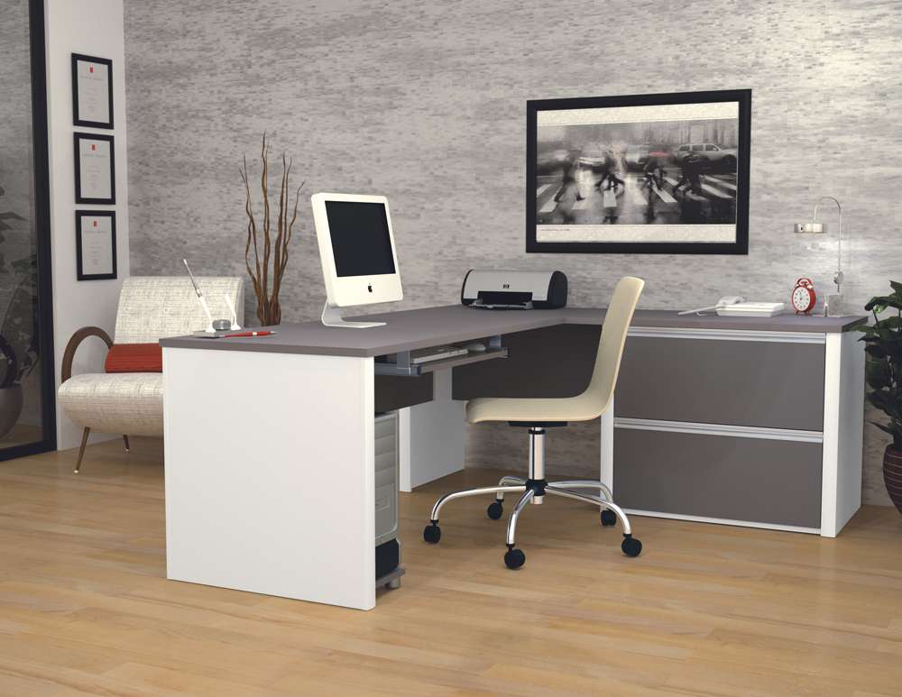 Bestar - Connexion 72W L-Shaped Desk with Lateral File Cabinet in Slate & Sandstone - 93862-59 veiw 3