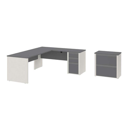Bestar - Connexion 72W L-Shaped Desk with Lateral File Cabinet in Slate & Sandstone - 93883-59 veiw 1
