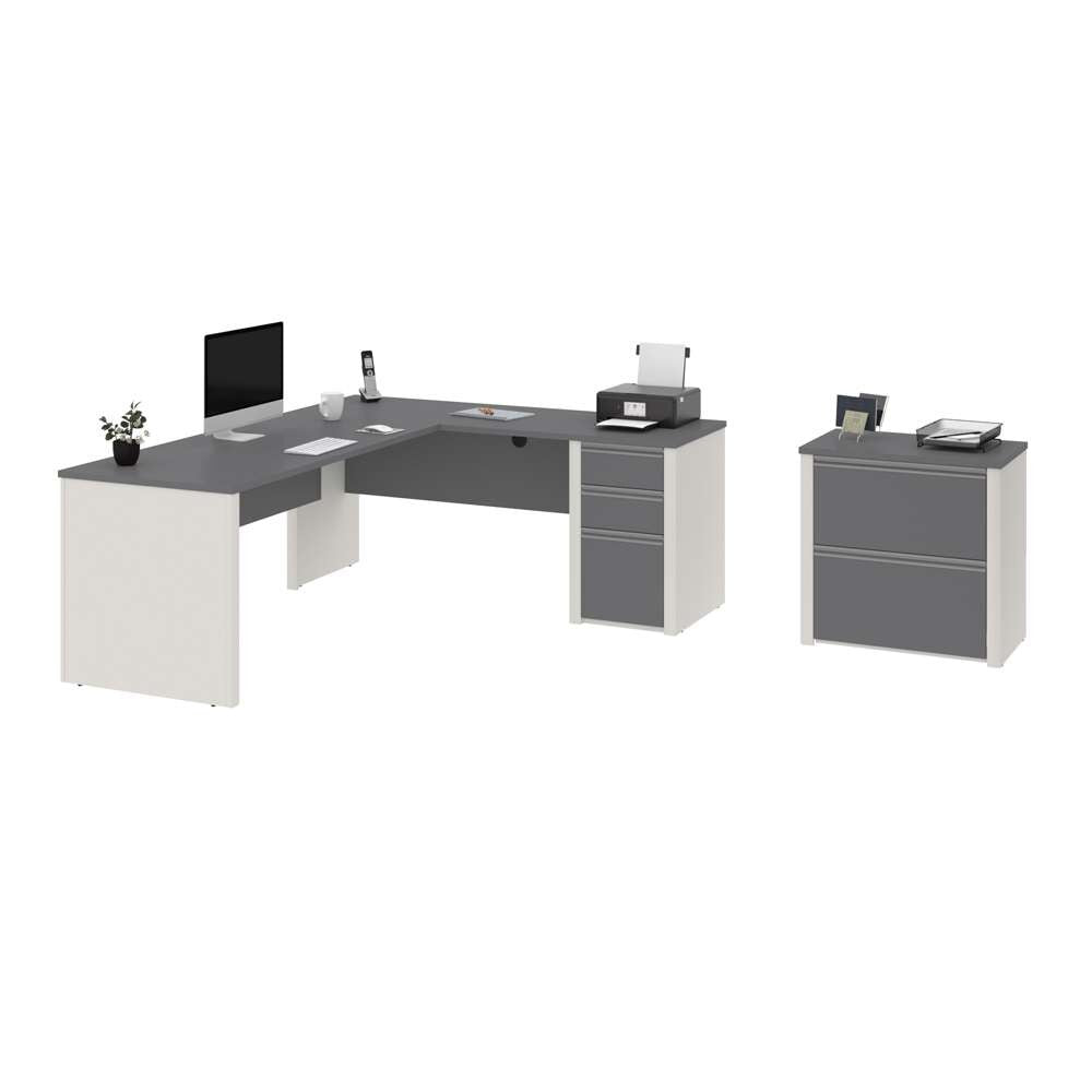 Bestar - Connexion 72W L-Shaped Desk with Lateral File Cabinet in Slate & Sandstone - 93883-59 veiw 2