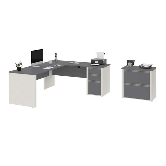 Bestar - Connexion 72W L-Shaped Desk with Lateral File Cabinet in Slate & Sandstone - 93883-59 veiw 2