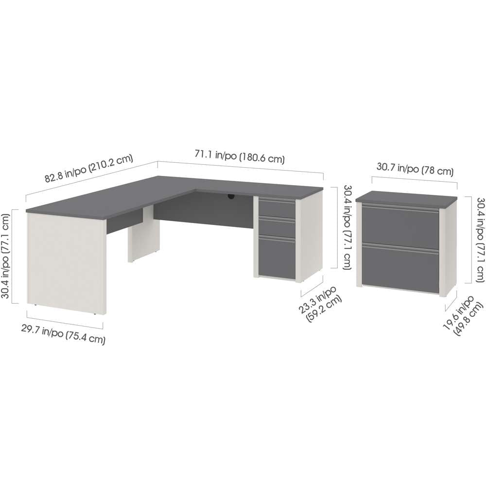 Bestar - Connexion 72W L-Shaped Desk with Lateral File Cabinet in Slate & Sandstone - 93883-59 veiw 4