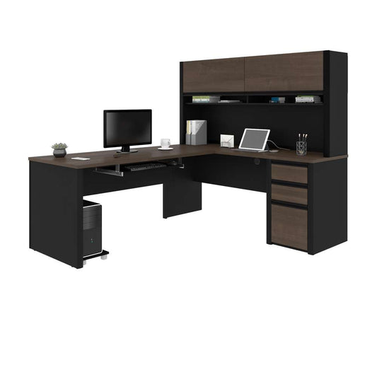 Bestar - Connexion 72W L-Shaped Desk with Pedestal and Hutch in Antigua & Black - 93859-000052 veiw 1