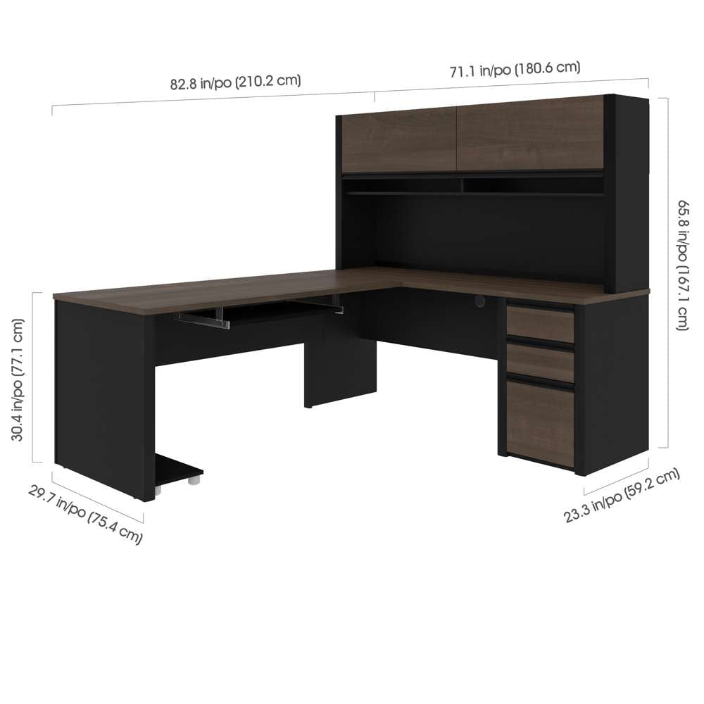 Bestar - Connexion 72W L-Shaped Desk with Pedestal and Hutch in Antigua & Black - 93859-000052 veiw 4