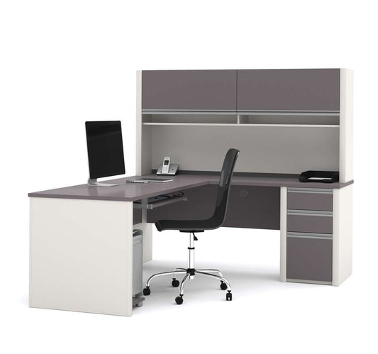 Bestar - Connexion 72W L-Shaped Desk with Pedestal and Hutch in Slate & Sandstone - 93859-59 veiw 1