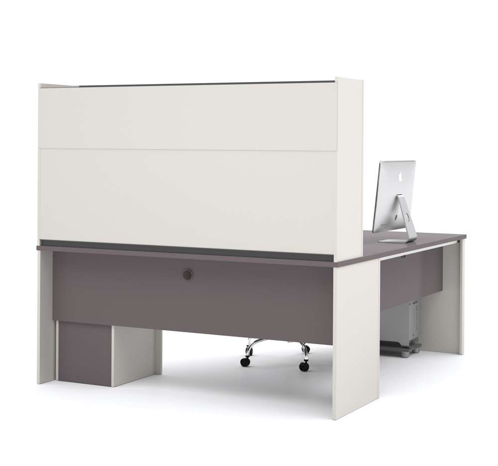 Bestar - Connexion 72W L-Shaped Desk with Pedestal and Hutch in Slate & Sandstone - 93859-59 veiw 3