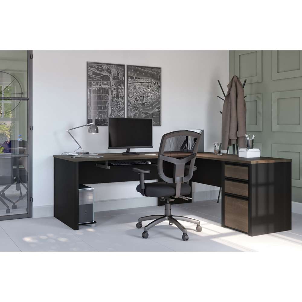 Bestar - Connexion 72W L-Shaped Desk with Pedestal in Antigua & Black - 93880-000052 veiw 3