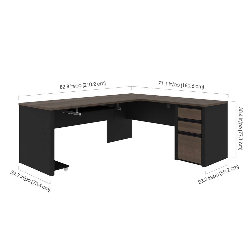 Bestar - Connexion 72W L-Shaped Desk with Pedestal in Antigua & Black - 93880-000052 veiw 7