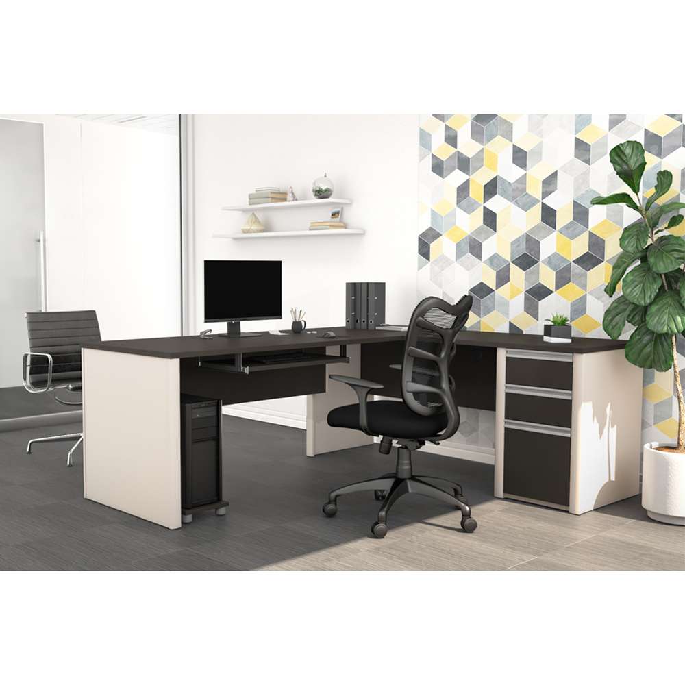 Bestar - Connexion 72W L-Shaped Desk with Pedestal in Slate & Sandstone - 93880-59 veiw 2