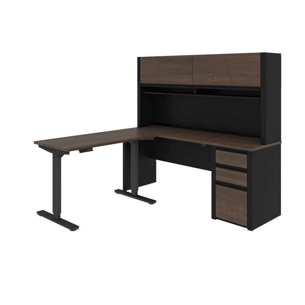 Bestar - Connexion 72W L-Shaped Standing Desk with Pedestal and Hutch in Antigua & Black - 93886-000052 veiw 2