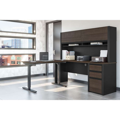 Bestar - Connexion 72W L-Shaped Standing Desk with Pedestal and Hutch in Antigua & Black - 93886-000052 veiw 4