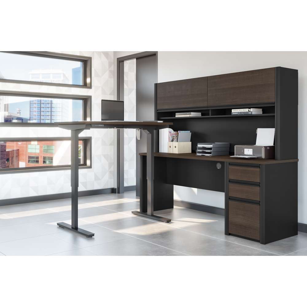 Bestar - Connexion 72W L-Shaped Standing Desk with Pedestal and Hutch in Antigua & Black - 93886-000052 veiw 5