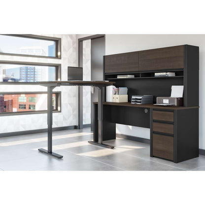 Bestar - Connexion 72W L-Shaped Standing Desk with Pedestal and Hutch in Antigua & Black - 93886-000052 veiw 5