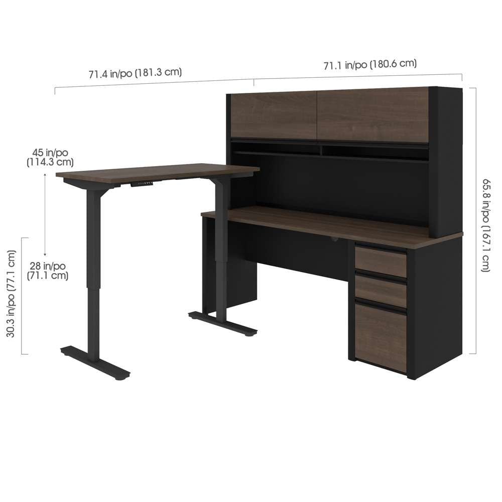 Bestar - Connexion 72W L-Shaped Standing Desk with Pedestal and Hutch in Antigua & Black - 93886-000052 veiw 9