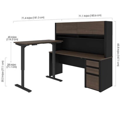 Bestar - Connexion 72W L-Shaped Standing Desk with Pedestal and Hutch in Antigua & Black - 93886-000052 veiw 9