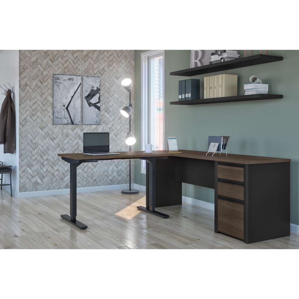 Bestar - Connexion 72W L-Shaped Standing Desk with Pedestal in Antigua & Black - 93885-000052 veiw 4
