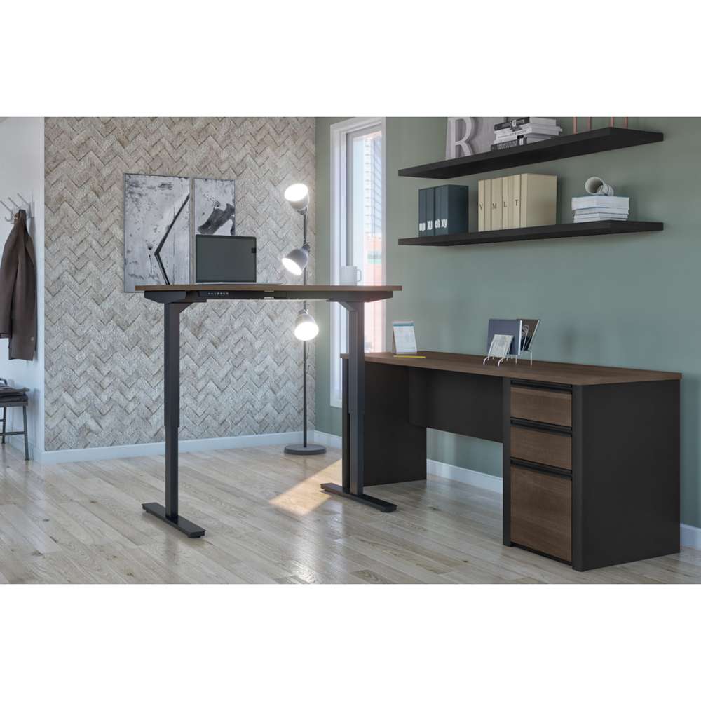 Bestar - Connexion 72W L-Shaped Standing Desk with Pedestal in Antigua & Black - 93885-000052 veiw 5