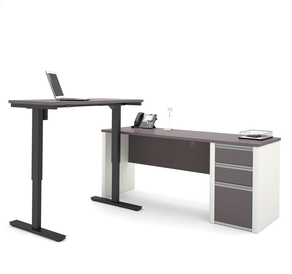 Bestar - Connexion 72W L-Shaped Standing Desk with Pedestal in Slate & Sandstone - 93885-59 veiw 1