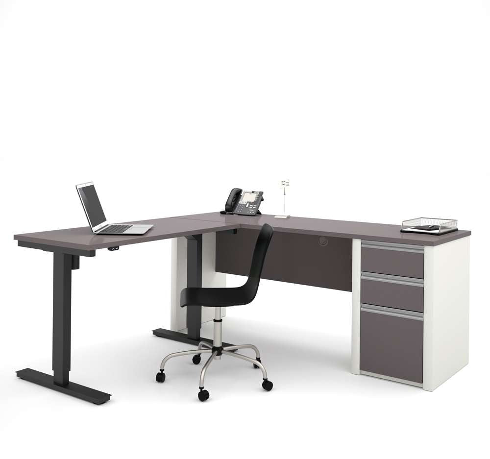 Bestar - Connexion 72W L-Shaped Standing Desk with Pedestal in Slate & Sandstone - 93885-59 veiw 2