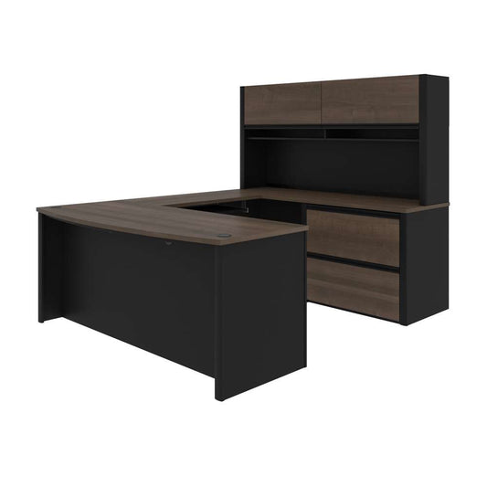 Bestar - Connexion 72W U-Shaped Executive Desk with Lateral File Cabinet and Hutch in Antigua & Black - 93863-000052 veiw 2