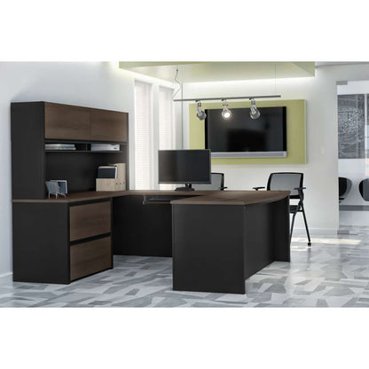 Bestar - Connexion 72W U-Shaped Executive Desk with Lateral File Cabinet and Hutch in Antigua & Black - 93863-000052 veiw 3