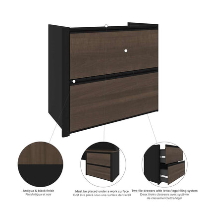 Bestar - Connexion 72W U-Shaped Executive Desk with Lateral File Cabinet and Hutch in Antigua & Black - 93863-000052 veiw 4