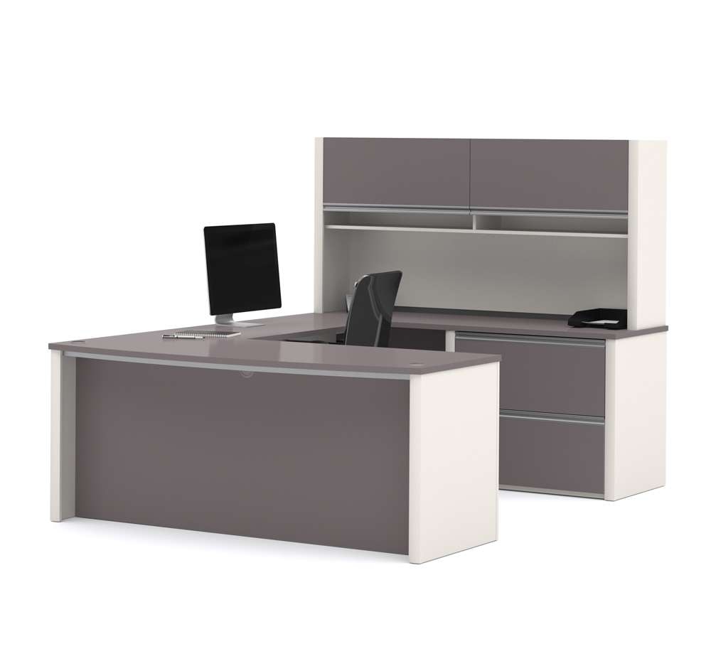 Bestar - Connexion 72W U-Shaped Executive Desk with Lateral File Cabinet and Hutch in Slate & Sandstone - 93863-59 veiw 1