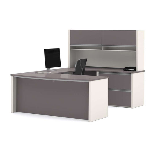 Bestar - Connexion 72W U-Shaped Executive Desk with Lateral File Cabinet and Hutch in Slate & Sandstone - 93863-59 veiw 1
