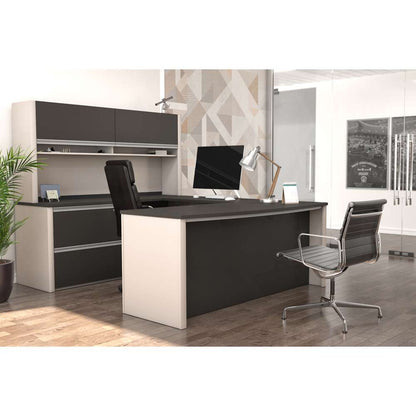 Bestar - Connexion 72W U-Shaped Executive Desk with Lateral File Cabinet and Hutch in Slate & Sandstone - 93863-59 veiw 2