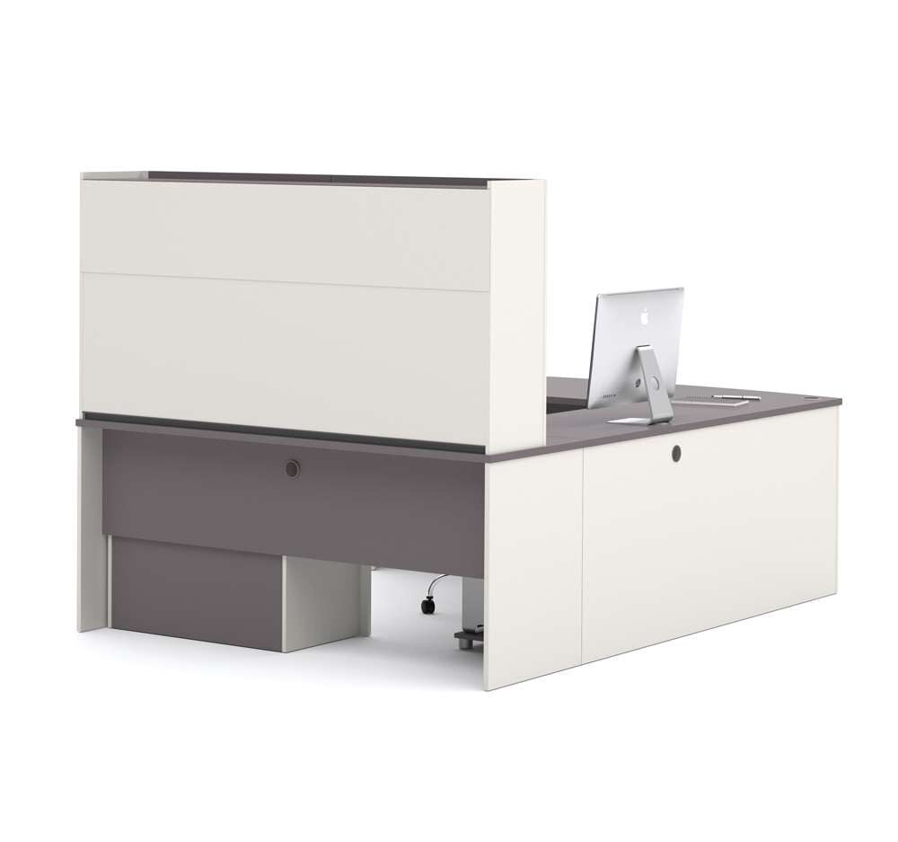 Bestar - Connexion 72W U-Shaped Executive Desk with Lateral File Cabinet and Hutch in Slate & Sandstone - 93863-59 veiw 3
