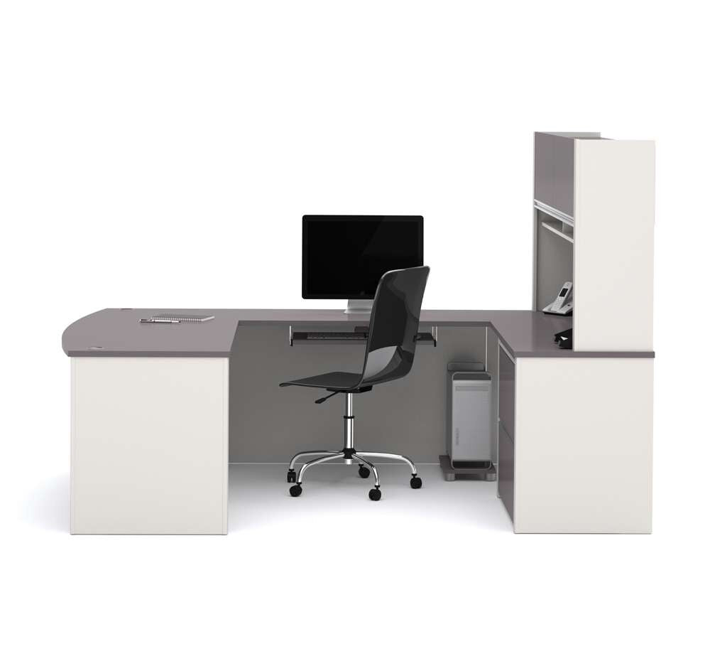 Bestar - Connexion 72W U-Shaped Executive Desk with Lateral File Cabinet and Hutch in Slate & Sandstone - 93863-59 veiw 4
