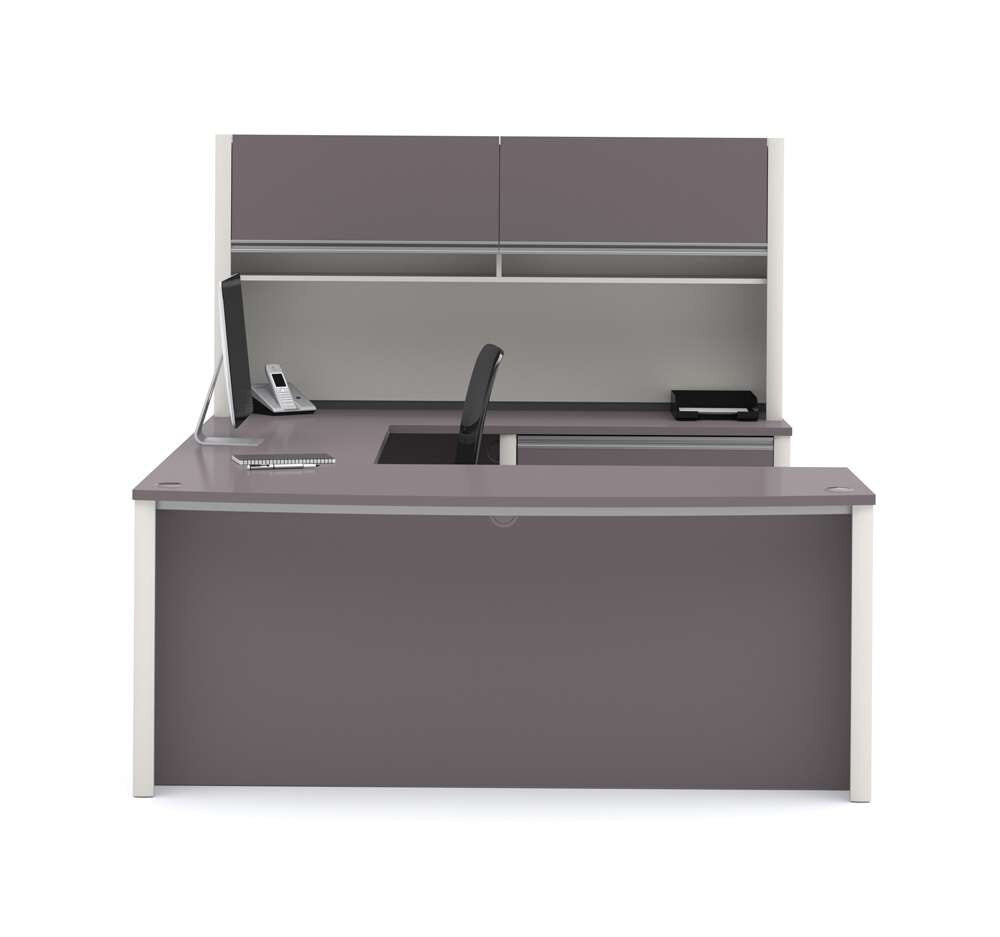 Bestar - Connexion 72W U-Shaped Executive Desk with Lateral File Cabinet and Hutch in Slate & Sandstone - 93863-59 veiw 5