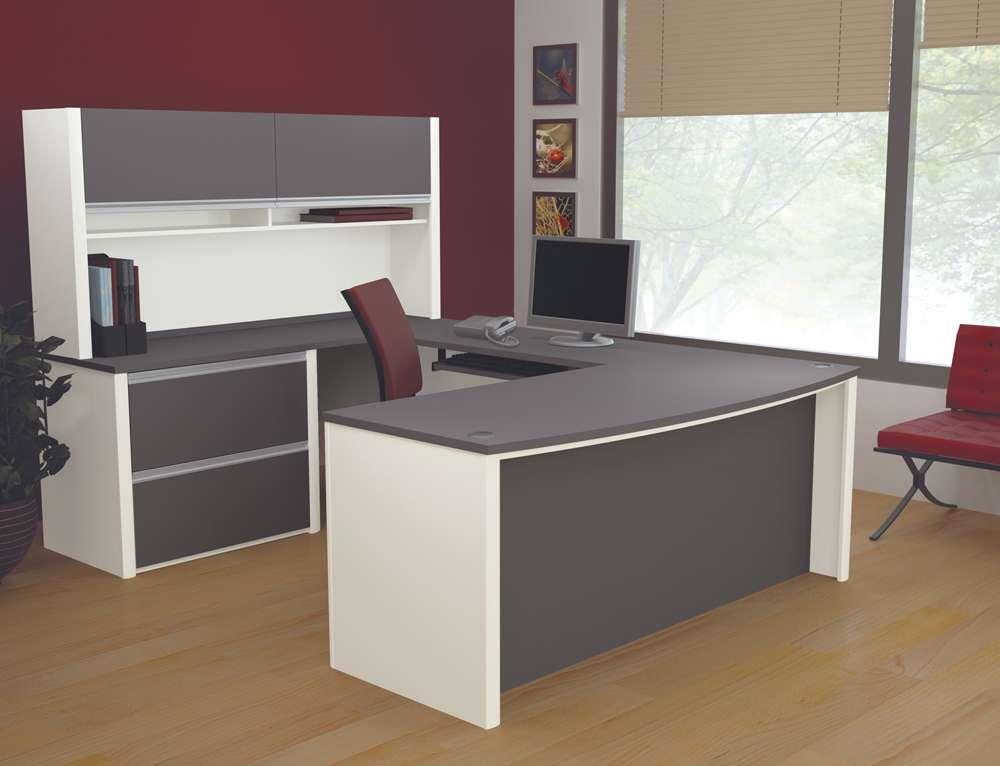 Bestar - Connexion 72W U-Shaped Executive Desk with Lateral File Cabinet and Hutch in Slate & Sandstone - 93863-59 veiw 6