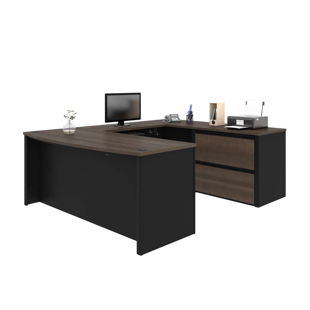 Bestar - Connexion 72W U-Shaped Executive Desk with Lateral File Cabinet in Antigua & Black - 93865-000052 veiw 1