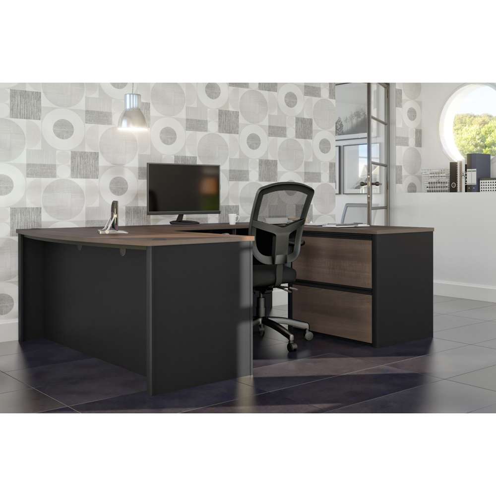 Bestar - Connexion 72W U-Shaped Executive Desk with Lateral File Cabinet in Antigua & Black - 93865-000052 veiw 3