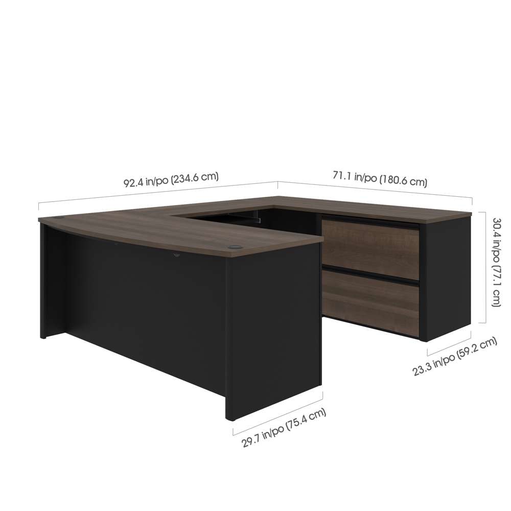 Bestar - Connexion 72W U-Shaped Executive Desk with Lateral File Cabinet in Antigua & Black - 93865-000052 veiw 8